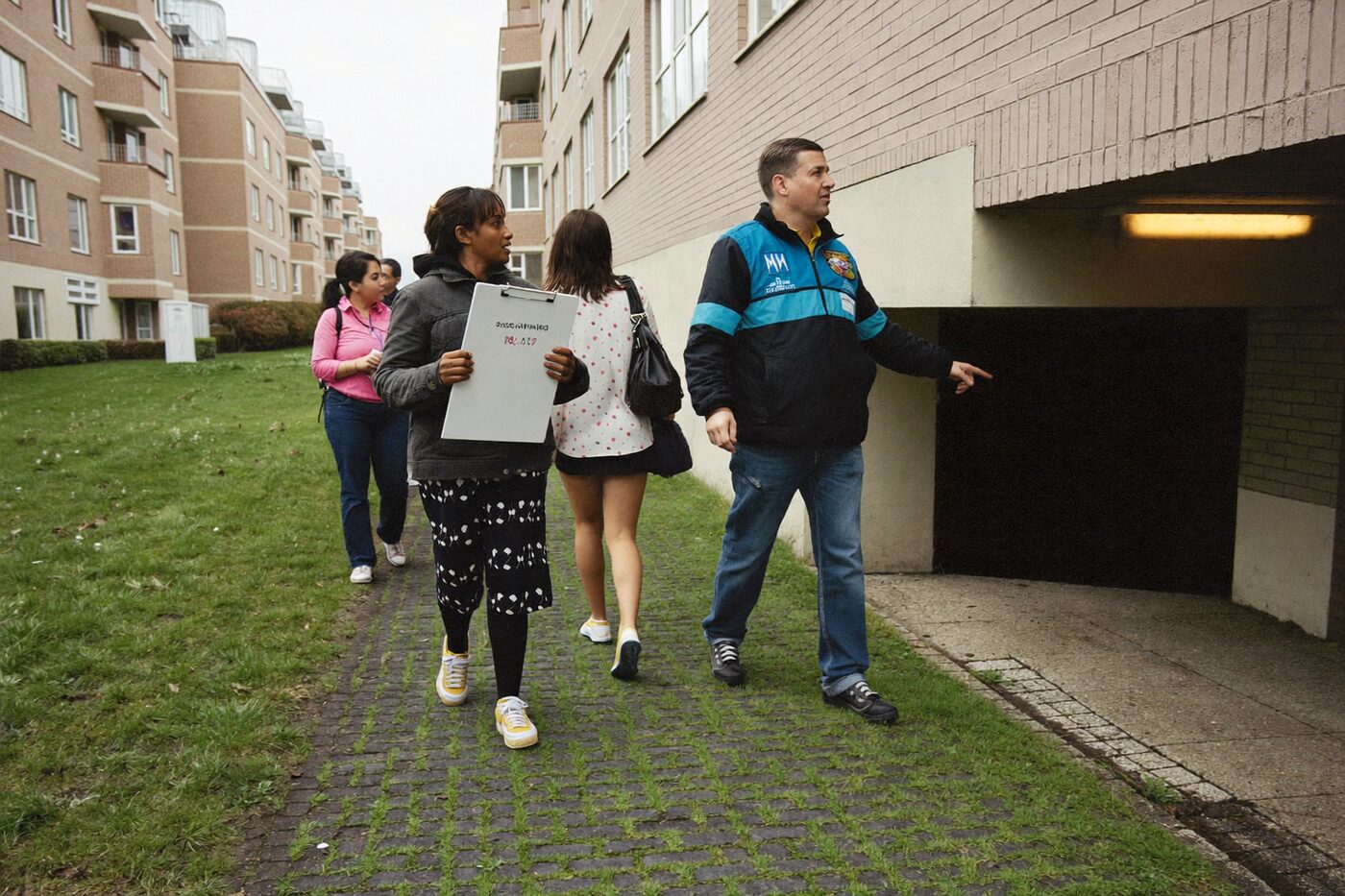 Sfeerbeeld van een gezamenlijke wandeling door een woonwijk